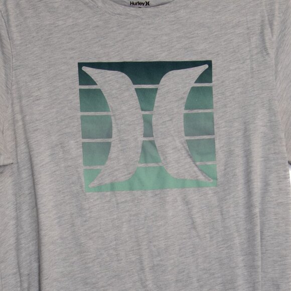 Hurley Mens Gray Short Sleeve T-Shirt With Green Logo Design M - Picture 3 of 10